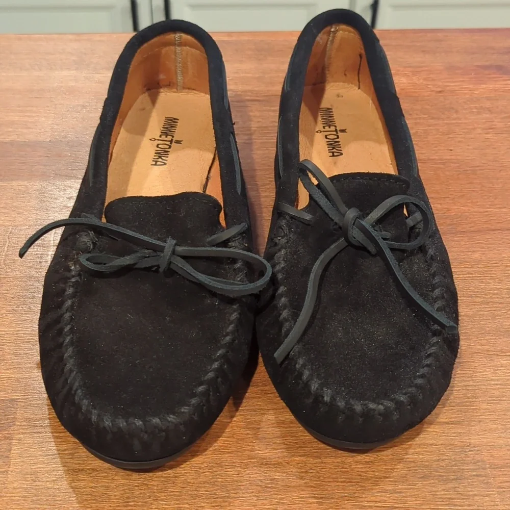 Minnetonka Black Suede Moccasin Loafers
